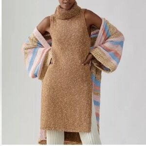 Anthropologie Turtleneck Sleeveless Tunic Sweater Dress Womens‎ XS Brown Wool